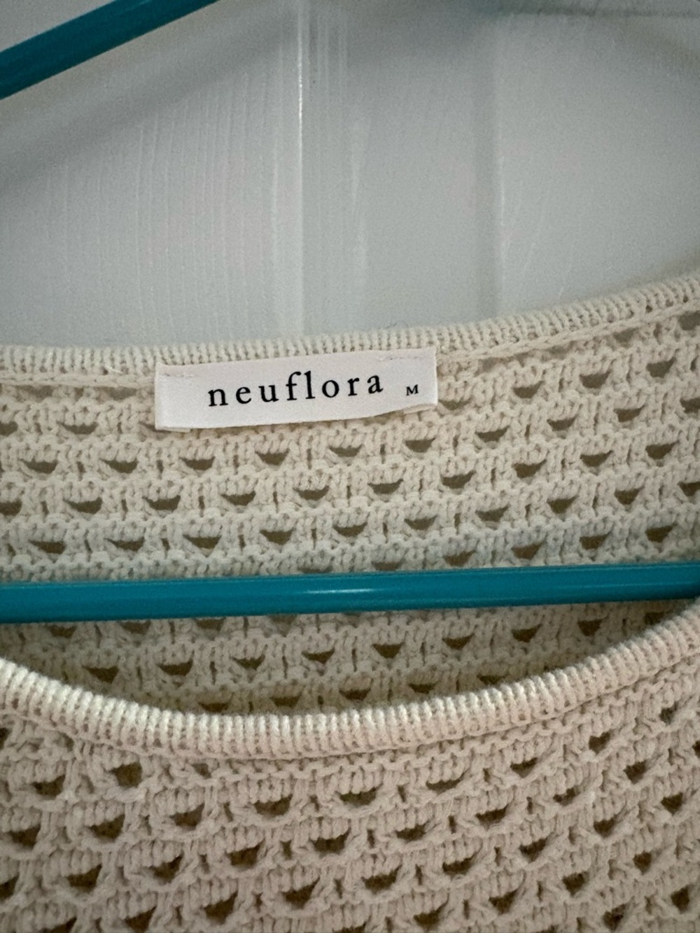 Neuflora Open-Knit Crewneck Sweater in Cream - Picture 2 of 6